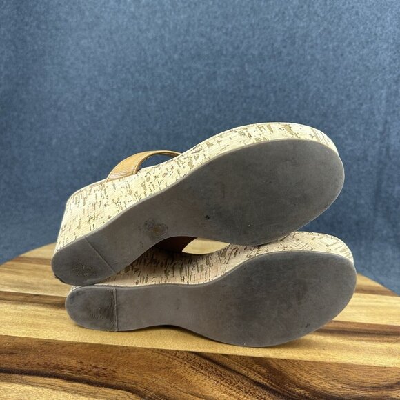 Tory Burch Brown Cork Wedge Heel Thong Sandals Logo Women's 6.5M - Picture 10 of 12